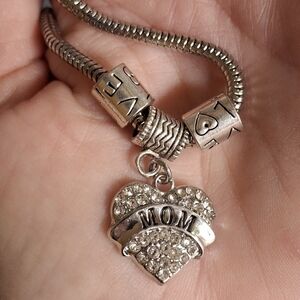New Rhinestone MOM European Snake Chain Love Charms Bracelet.